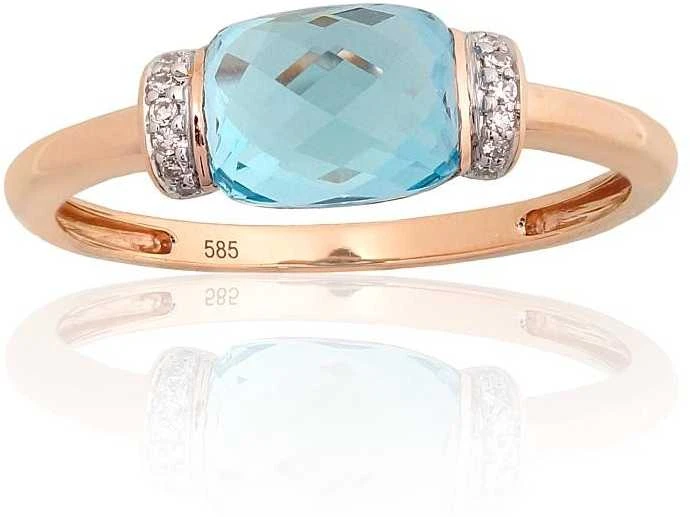 Auksinis žiedas - 19 - 2.03 g. - Briliantai (0,038Ct), Mėlynas topazas