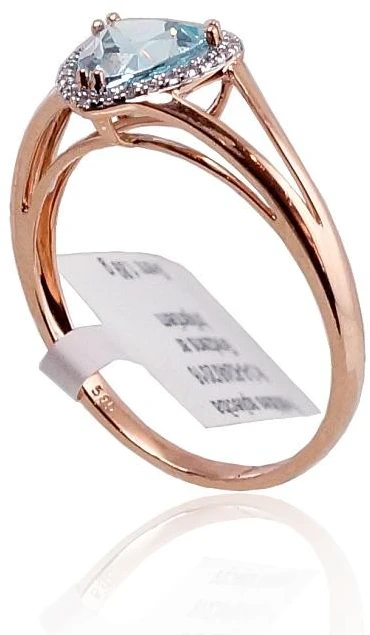 Auksinis žiedas su brangakmeniais. Metalas: Raudonas Auksas. Praba: 585°. Akmuo: Briliantai , Mėlynas topazas - 18 - 1.81 g. - Briliantai (0,062Ct), Mėlynas topazas