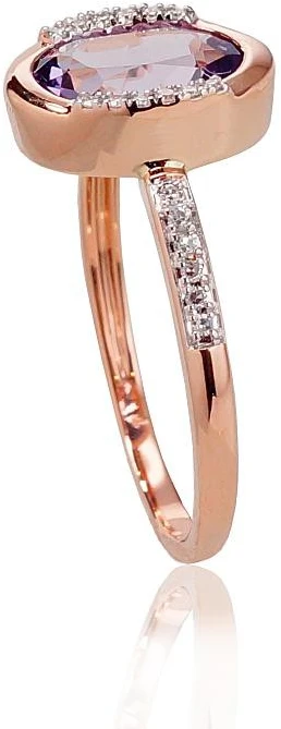 Auksinis žiedas su brangakmeniais. Metalas: Raudonas Auksas. Praba: 585°. Akmuo: Briliantai , Ametistas - 18.5 - 2.57 g. - Briliantai (0,086Ct), Ametistas