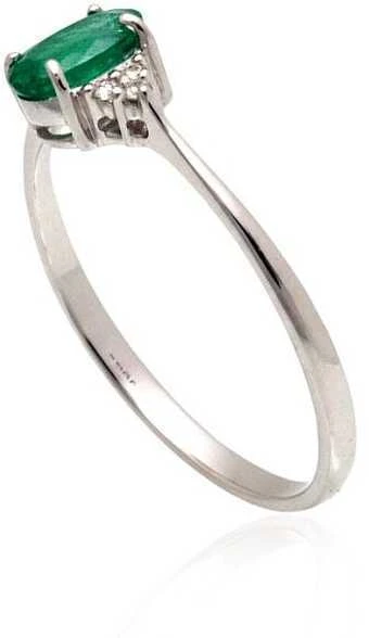 Auksinis žiedas su brangakmeniais. Metalas: Baltas Auksas. Praba: 585°. Akmuo: Briliantai , Smaragdas - 16 - 1.24 g. - Briliantai (0,036Ct), Smaragdas (0,438Ct)