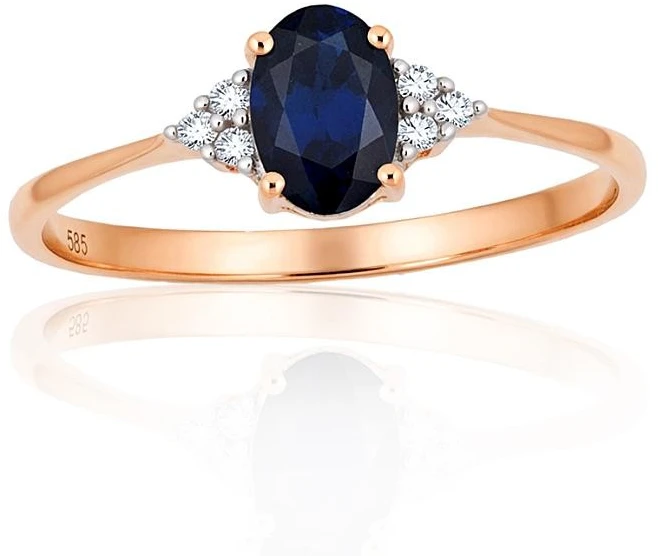 Auksinis žiedas su brangakmeniais. Metalas: Raudonas Auksas. Praba: 585°. Akmuo: Briliantai , Safyras - 15.5 - 1.16 g. - Briliantai (0,036Ct), Safyras (0,461Ct)