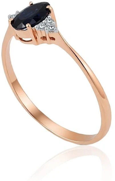 Auksinis žiedas su brangakmeniais. Metalas: Raudonas Auksas. Praba: 585°. Akmuo: Briliantai , Safyras - 16 - 1.19 g. - Briliantai (0,036Ct), Safyras (0,461Ct)