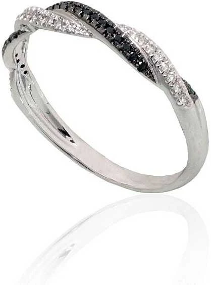 Auksinis žiedas su brangakmeniais. Metalas: Baltas Auksas. Praba: 585°. Akmuo: Briliantai , Briliantai (Juodi) - 16 - 1.4 g. - Briliantai (0,08Ct), Briliantai (Juodi) (0,061Ct)