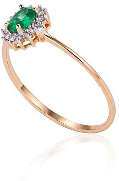 Auksinis žiedas su brangakmeniais. Metalas: Raudonas Auksas. Praba: 585°. Akmuo: Briliantai , Smaragdas - 16 - 0.76 g. - Briliantai (0,038Ct), Smaragdas (0,162Ct)