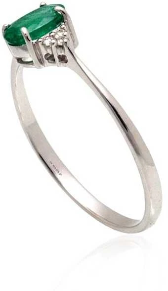Auksinis žiedas su brangakmeniais. Metalas: Baltas Auksas. Praba: 585°. Akmuo: Briliantai , Smaragdas - 16 - 1.24 g. - Briliantai (0,036Ct), Smaragdas (0,438Ct)