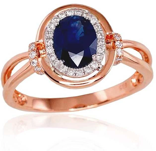 Auksinis žiedas su brangakmeniais. Metalas: Raudonas/Baltas Auksas. Praba: 585°. Akmuo: Briliantai , Safyras - 17 - 3.99 g. - Briliantai (0,177Ct), Safyras (1,428Ct)