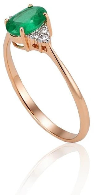 Auksinis žiedas su brangakmeniais. Metalas: Raudonas Auksas. Praba: 585°. Akmuo: Briliantai , Smaragdas - 16.5 - 1.1 g. - Briliantai (0,04Ct), Smaragdas (0,348Ct)