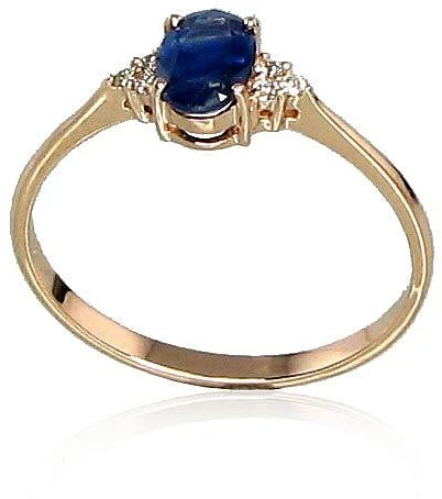 Auksinis žiedas su brangakmeniais. Metalas: Raudonas Auksas. Praba: 585°. Akmuo: Briliantai , Safyras - 17 - 1.09 g. - Briliantai (0,042Ct), Safyras (0,441Ct)