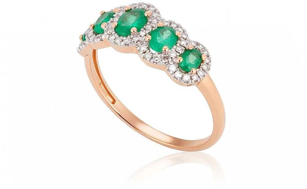 Auksinis žiedas su brangakmeniais. Metalas: Raudonas Auksas. Praba: 585°. Akmuo: Briliantai , Smaragdas - 19 - 1.82 g. - Briliantai (0,132Ct), Smaragdas (0,496Ct)