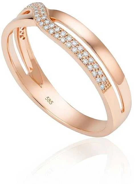 Auksinis žiedas su brangakmeniais. Metalas: Raudonas Auksas. Praba: 585°. Akmuo: Briliantai - 18 - 2.54 g. - Briliantai (0,119Ct)