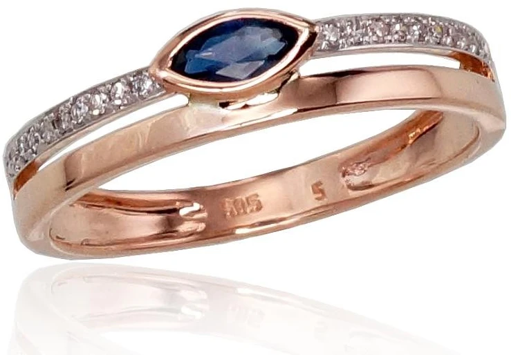 Auksinis žiedas su brangakmeniais. Metalas: Raudonas Auksas. Praba: 585°. Akmuo: Briliantai , Safyras - 1.49 g. - 17 - Briliantai (0,05Ct), Safyras (0,215Ct)