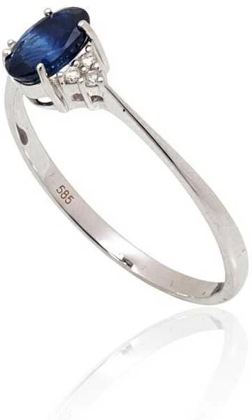 Auksinis žiedas su brangakmeniais. Metalas: Baltas Auksas. Praba: 585°. Akmuo: Briliantai , Safyras - 17 - 1.36 g. - Briliantai (0,036Ct), Safyras (0,658Ct)