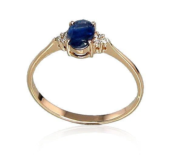 Auksinis žiedas su brangakmeniais. Metalas: Raudonas Auksas. Praba: 585°. Akmuo: Briliantai , Safyras - 16 - 1.19 g. - Briliantai (0,036Ct), Safyras (0,461Ct)