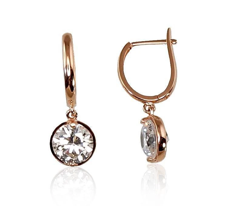 Auksiniai auskarai anglišku užsegimu, Raudonas Auksas, Cirkonai - 2.38 g. - 23 mm.