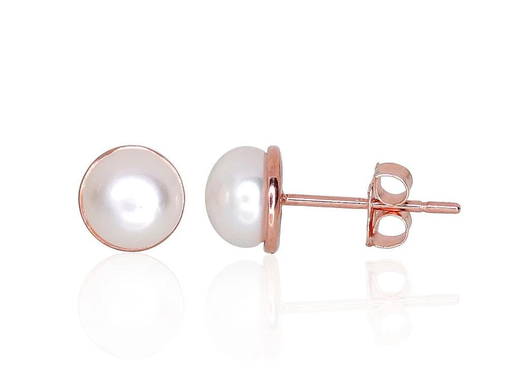 Auksiniai auskarai vinukai, Raudonas Auksas, Perlai - 0.71 g. - 5.5 mm.