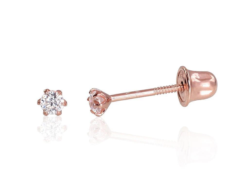 Auksiniai auskarai vinukai, užsukami, Raudonas Auksas, Cirkonai - 2 mm. - 0.22 g.