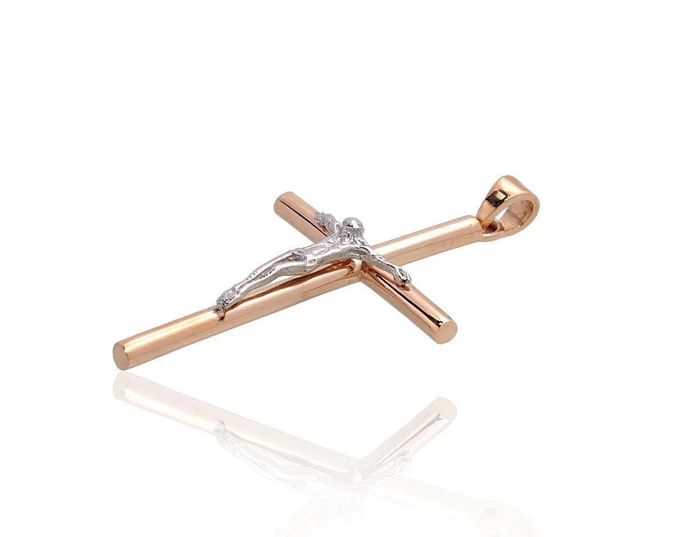 Auksinis pakabukas kryželis. Metalas: Raudonas/Baltas Auksas. Praba: 585°. - 1.07 g. - 32 mm.