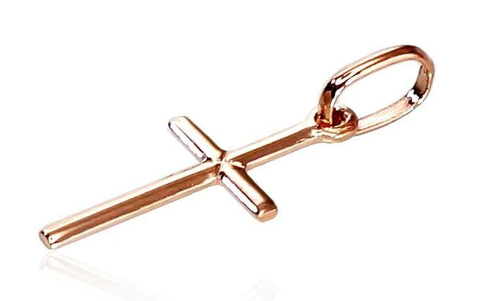 Auksinis pakabukas kryželis. Metalas: Raudonas Auksas. Praba: 585°. - 0.48 g. - 23 mm.