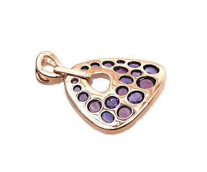Auksinis pakabukas su brangakmeniais. Metalas: Raudonas Auksas. Praba: 585°. Akmuo: Briliantai , Ametistas , Rodolitas - 23 mm. - 2.76 g. - Briliantai (0,22Ct), Ametistas (0,62Ct), Rodolitas