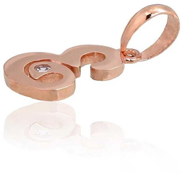 Auksinis pakabukas - vardo raidė, Raudonas Auksas, praba 585°, Akmuo: Cirkonai - 15 mm. - 0.42 g.