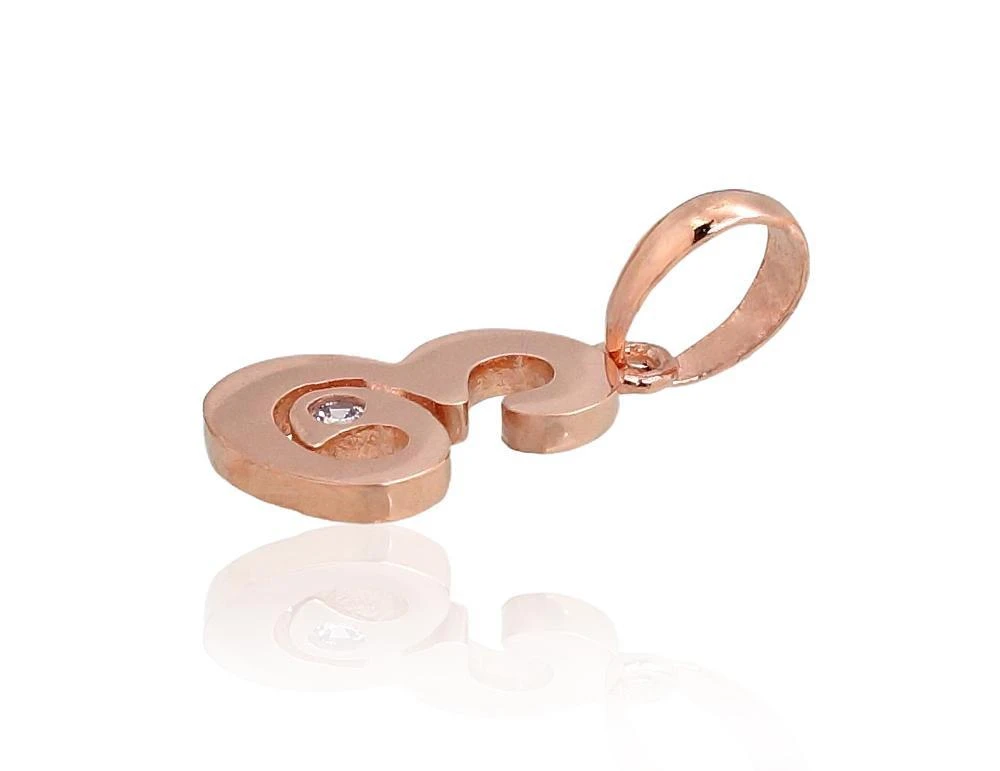 Auksinis pakabukas - vardo raidė, Raudonas Auksas, praba 585°, Akmuo: Cirkonai - 15 mm. - 0.42 g.