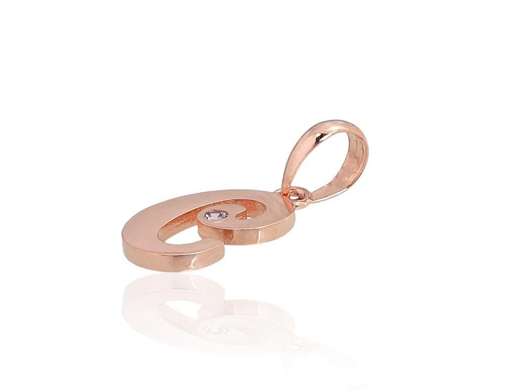 Auksinis pakabukas - vardo raidė, Raudonas Auksas, praba 585°, Akmuo: Cirkonai - 15 mm. - 0.42 g.