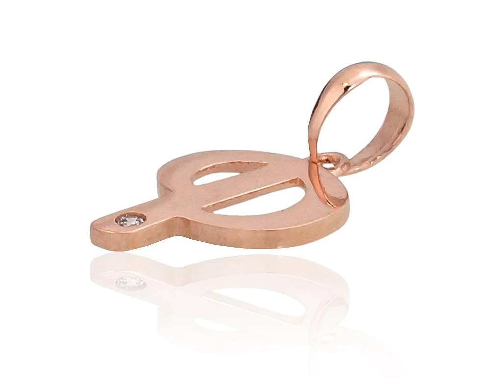 Auksinis pakabukas - vardo raidė, Raudonas Auksas, praba 585°, Akmuo: Cirkonai - 0.39 g. - 16 mm.