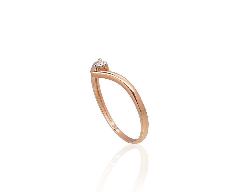 Auksinis žiedas su brangakmeniais. Metalas: Raudonas Auksas. Praba: 585°. Akmuo: Briliantai - 16 - 0.95 g. - Briliantai (0,02Ct)