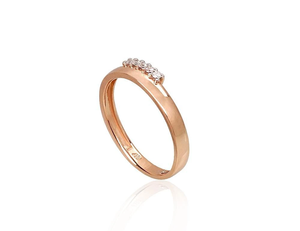 Auksinis žiedas su brangakmeniais. Metalas: Raudonas Auksas. Praba: 585°. Akmuo: Briliantai - 18 - 1.79 g. - Briliantai (0,07Ct)