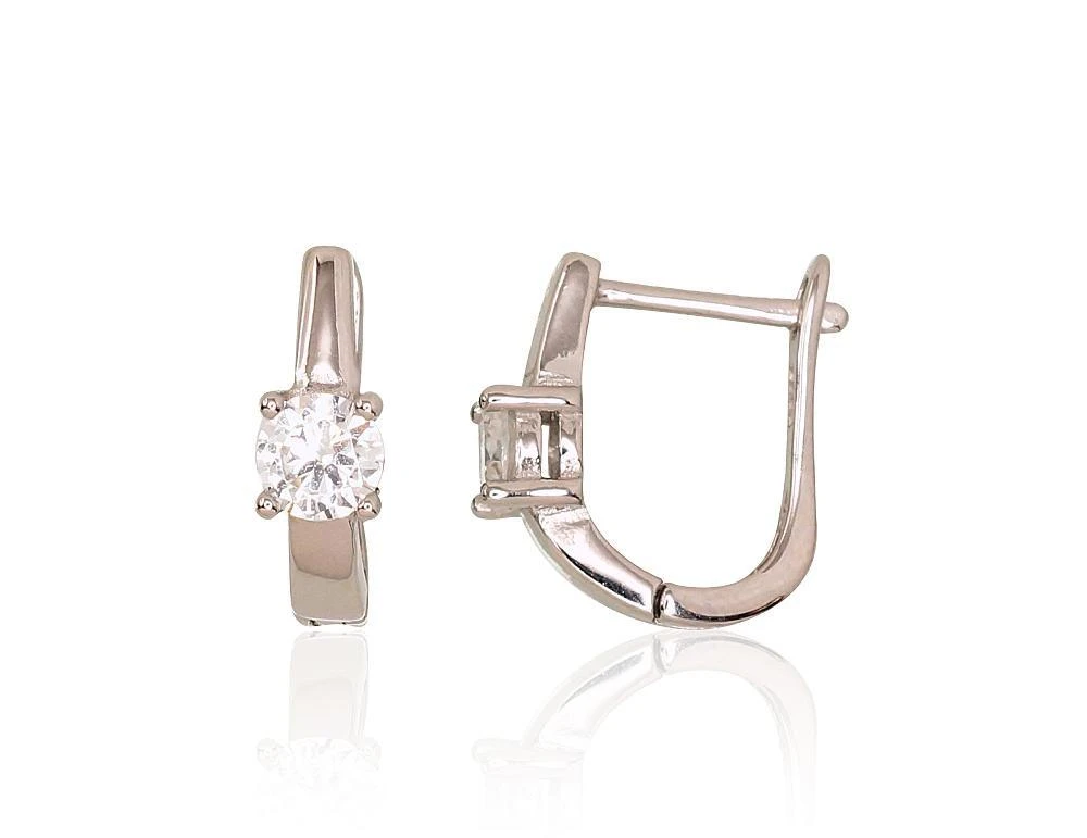 Sidabriniai auskarai anglišku užsegimu, Metalas: Sidabras, Praba: 925°, Akmuo: Cirkonai - 2.7 g. - 16 mm.