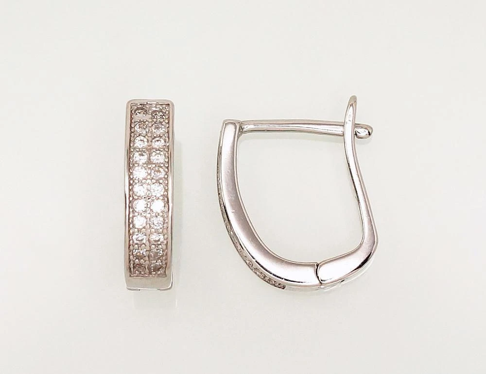 Sidabriniai auskarai anglišku užsegimu, Metalas: Sidabras, Praba: 925°, Akmuo: Cirkonai - 2.4 g. - 14 mm.