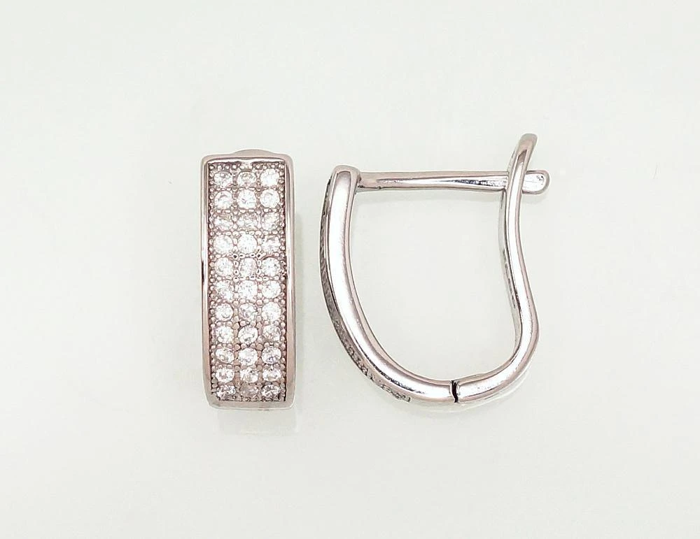 Sidabriniai auskarai anglišku užsegimu, Metalas: Sidabras, Praba: 925°, Akmuo: Cirkonai - 14 mm. - 2.8 g.