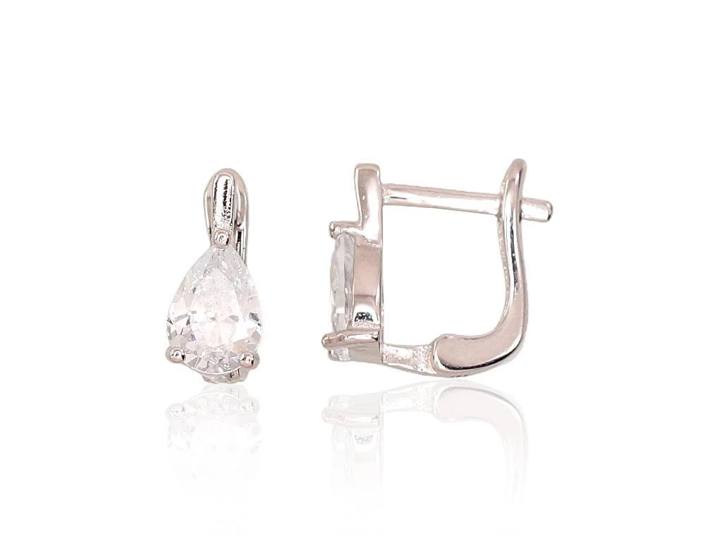 Sidabriniai auskarai anglišku užsegimu, Metalas: Sidabras, Praba: 925°, Akmuo: Cirkonai - 1.8 g. - 12 mm.