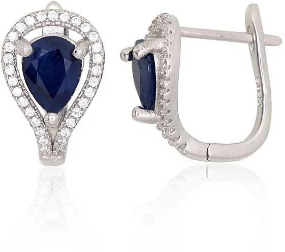 Sidabriniai auskarai - 16 mm. - 4.4 g. - Cirkonai , Safyras (2,2Ct)
