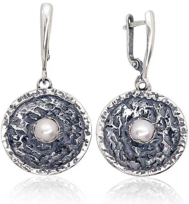 Sidabriniai auskarai anglišku užsegimu, Metalas: Sidabras, Praba: 925°, Akmuo: Perlai - 12.1 g. - 45 mm.