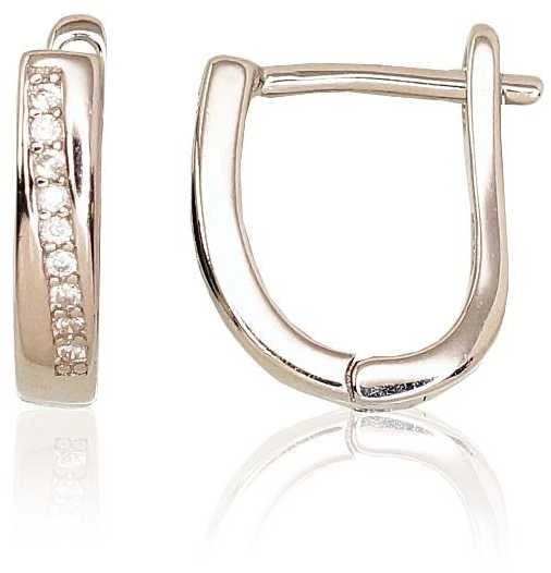 Sidabriniai auskarai anglišku užsegimu, Metalas: Sidabras, Praba: 925°, Akmuo: Cirkonai - 2.4 g. - 14 mm.