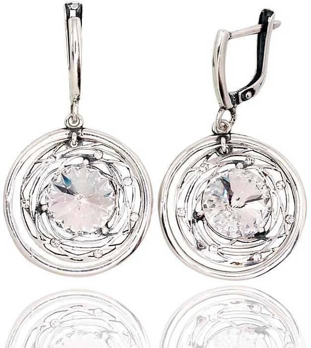 Sidabriniai auskarai anglišku užsegimu, Metalas: Sidabras, Praba: 925°, Akmuo: Kristalai - 40 mm. - 6.8 g.