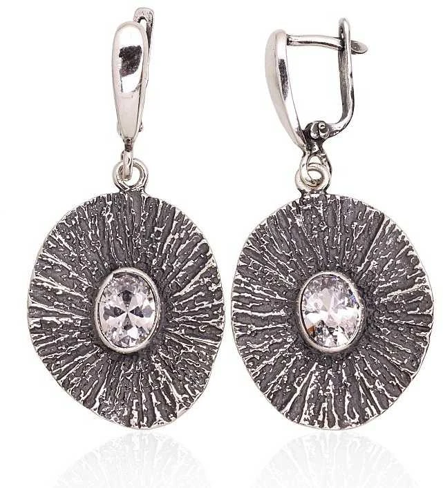 Sidabriniai auskarai anglišku užsegimu, Metalas: Sidabras, Praba: 925°, Akmuo: Cirkonai - 11.1 g. - 44 mm.