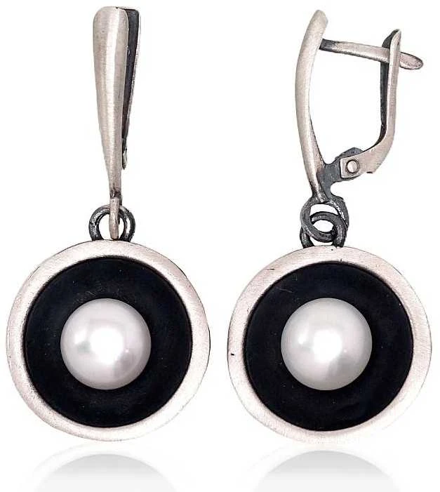 Sidabriniai auskarai anglišku užsegimu, Metalas: Sidabras, Praba: 925°, Akmuo: Perlai - 40 mm. - 7.2 g.