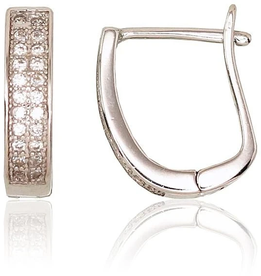 Sidabriniai auskarai anglišku užsegimu, Metalas: Sidabras, Praba: 925°, Akmuo: Cirkonai - 2.3 g. - 14 mm.