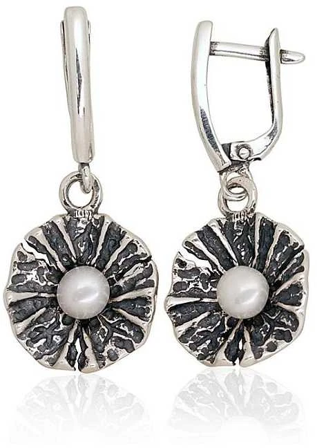 Sidabriniai auskarai anglišku užsegimu, Metalas: Sidabras, Praba: 925°, Akmuo: Perlai - 6 g. - 36 mm.