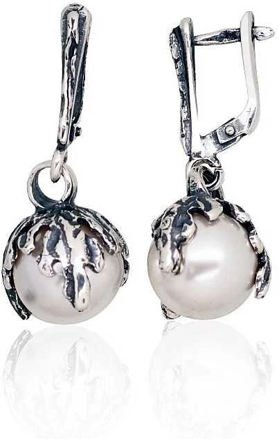 Sidabriniai auskarai anglišku užsegimu, Metalas: Sidabras, Praba: 925°, Akmuo: Perlai (sint.) - 36 mm. - 11.4 g.