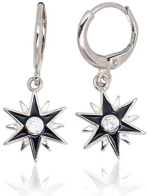 Sidabriniai auskarai anglišku užsegimu, Metalas: Sidabras, Praba: 925°, Akmuo: Cirkonai , Juvelyrinė emalė - 29 mm. - 2.8 g.