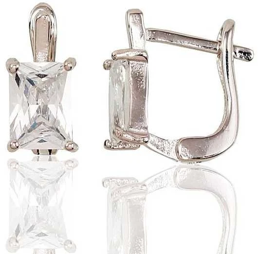 Sidabriniai auskarai anglišku užsegimu, Metalas: Sidabras, Praba: 925°, Akmuo: Cirkonai - 2.1 g. - 13 mm.