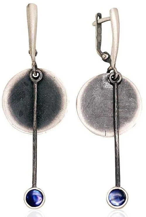 Sidabriniai auskarai anglišku užsegimu, Metalas: Sidabras, Praba: 925°, Akmuo: Perlamutras - 7.4 g. - 61 mm.