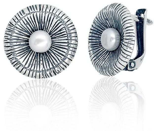 Sidabriniai auskarai anglišku užsegimu, Metalas: Sidabras, Praba: 925°, Akmuo: Perlai - 4.9 g. - 16 mm.
