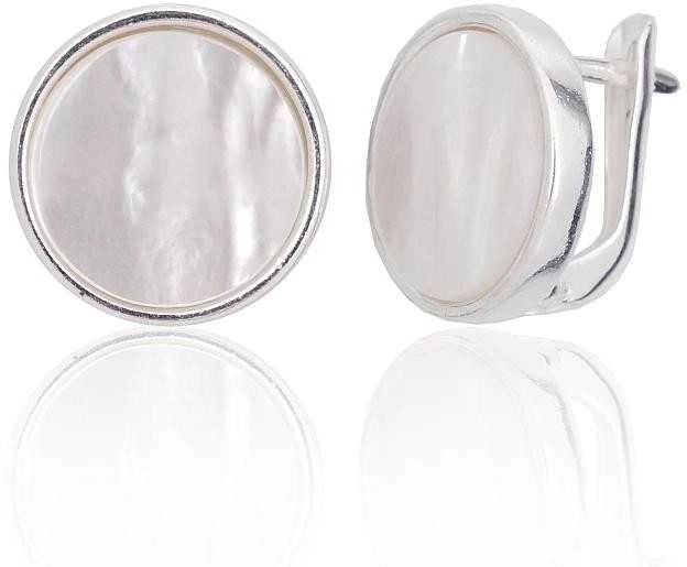 Sidabriniai auskarai anglišku užsegimu, Metalas: Sidabras, Praba: 925°, Akmuo: Perlamutras - 14 mm. - 5.1 g.