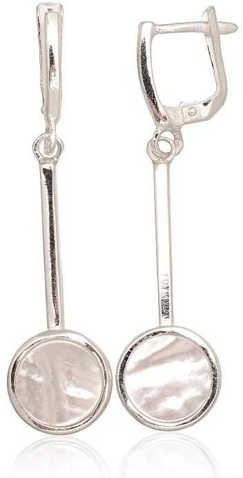 Sidabriniai auskarai anglišku užsegimu, Metalas: Sidabras, Praba: 925°, Akmuo: Perlamutras - 6.2 g. - 50 mm.