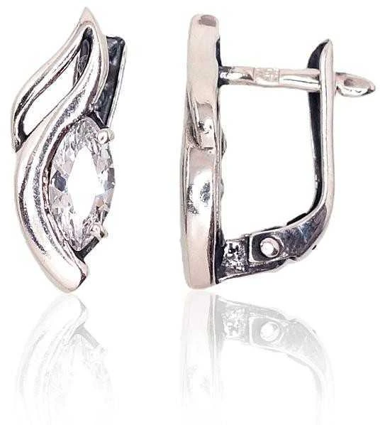 Sidabriniai auskarai anglišku užsegimu, Metalas: Sidabras, Praba: 925°, Akmuo: Cirkonai - 2.7 g. - 17 mm.