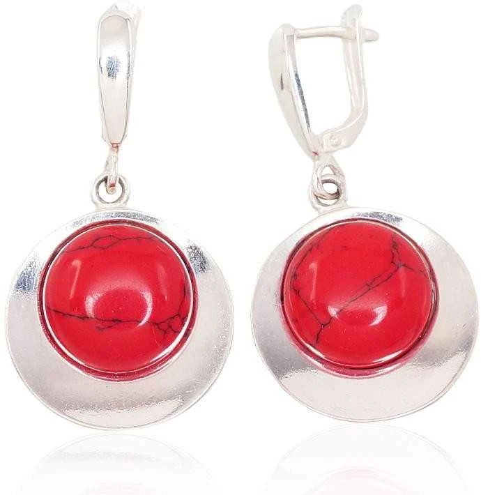 Sidabriniai auskarai anglišku užsegimu, Metalas: Sidabras, Praba: 925°, Akmuo: Koralas (Imitacija) - 40 mm. - 10.5 g.